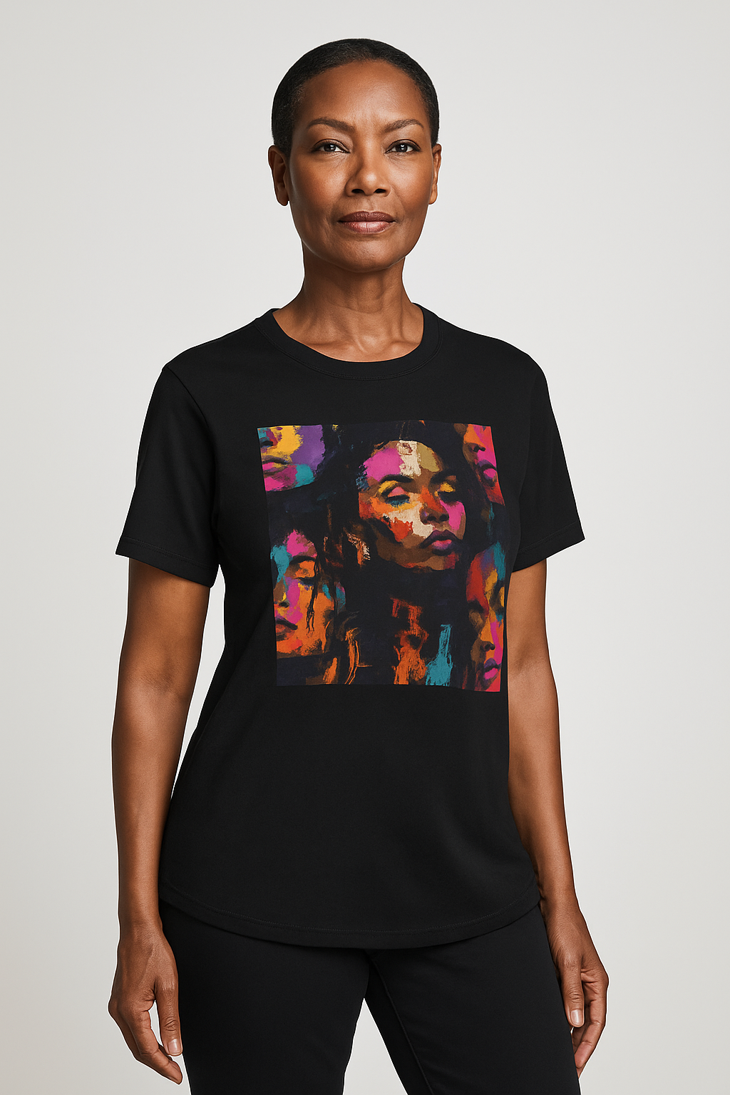 Vibrant Essence Tee – Abstract Black Woman Art