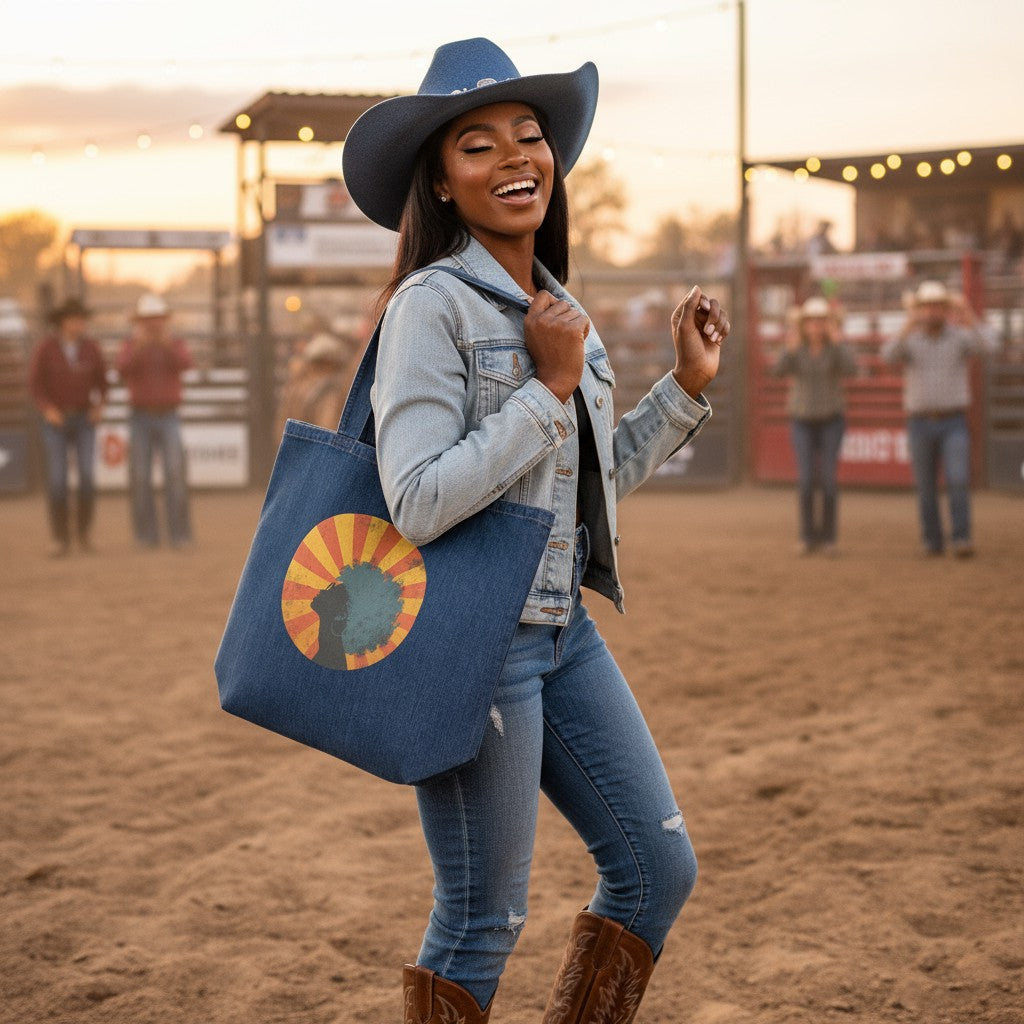 Retro Afro Denim Tote Bag